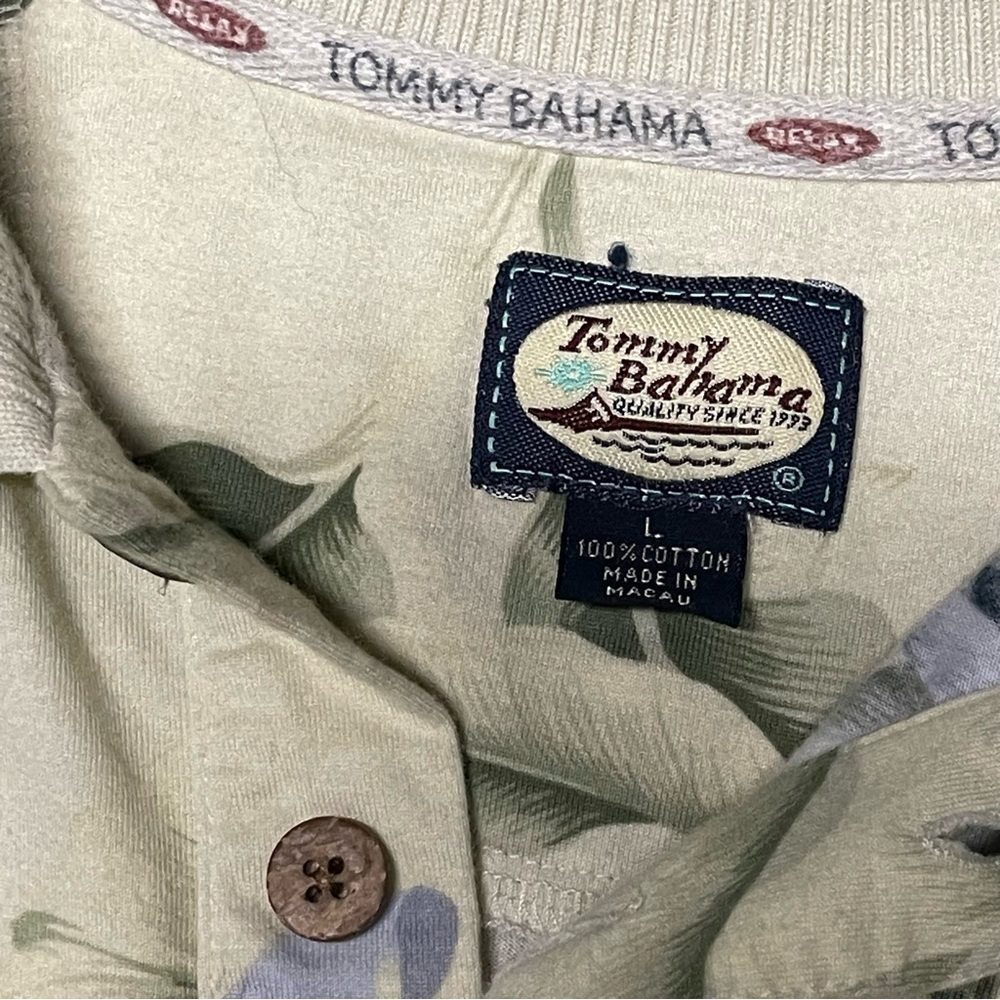 Vintage Tommy Bahama Mens Large Polo Shirt Cream Color Floral Ribbed Collar - Picture 3 of 7